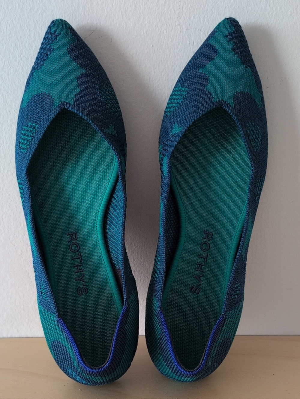 Rothy's Pointed Toe Flats in Teal and Navy